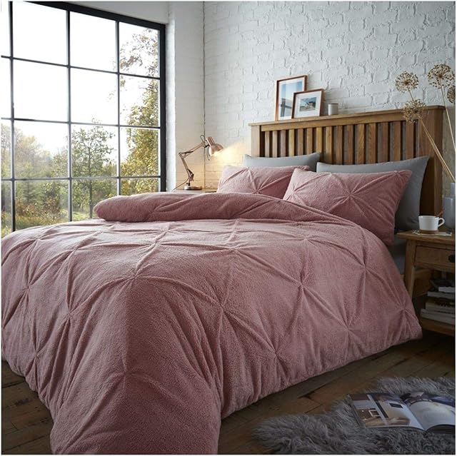 GC GAVENO CAVAILIA Teddy Pintuck Duvet Cover With Pillowcase, Pinch Pleated Comforter Set Warm Quilt Bedding, Single, Blush Pink