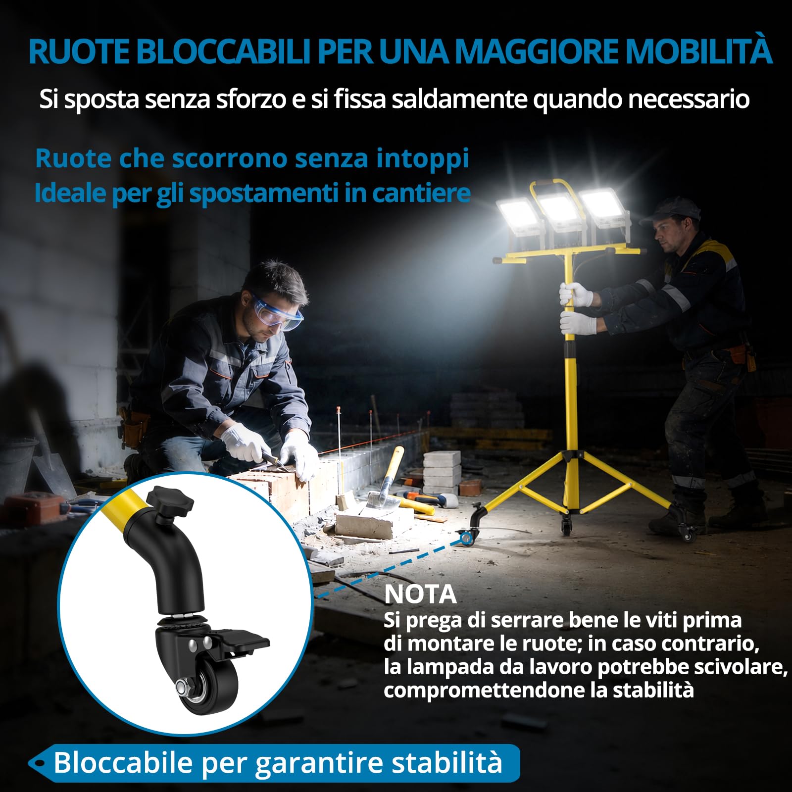 AUTOUTLET 3x 70W 23504LM Faro da Cantiere con Treppiede Allungabile e Ruote | Faretto Led da Esterno con Interruttore e Cavo di Alimentazione da 5 M,IP66 Impermeabile,per Garage Officina Campeggio