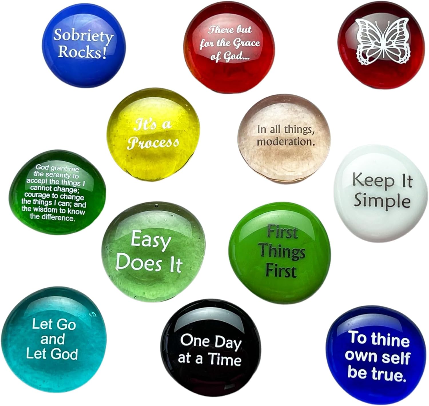 Lifeforce Glass Recovery Stones, 12 Daily Reminders for Sobriety, Variety Pack, Perfect for 12 Step