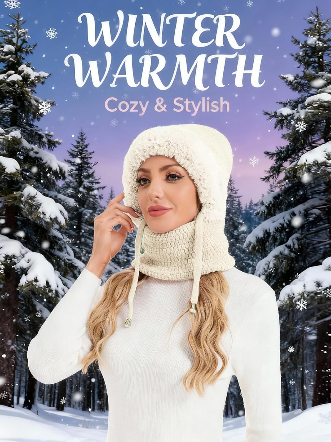 Sumolux 3 in 1 Beanie Hat for Women with Fleece Lined Scarf and Mask Outdoors Windproof Knitted Ski Mask Set - Image 7