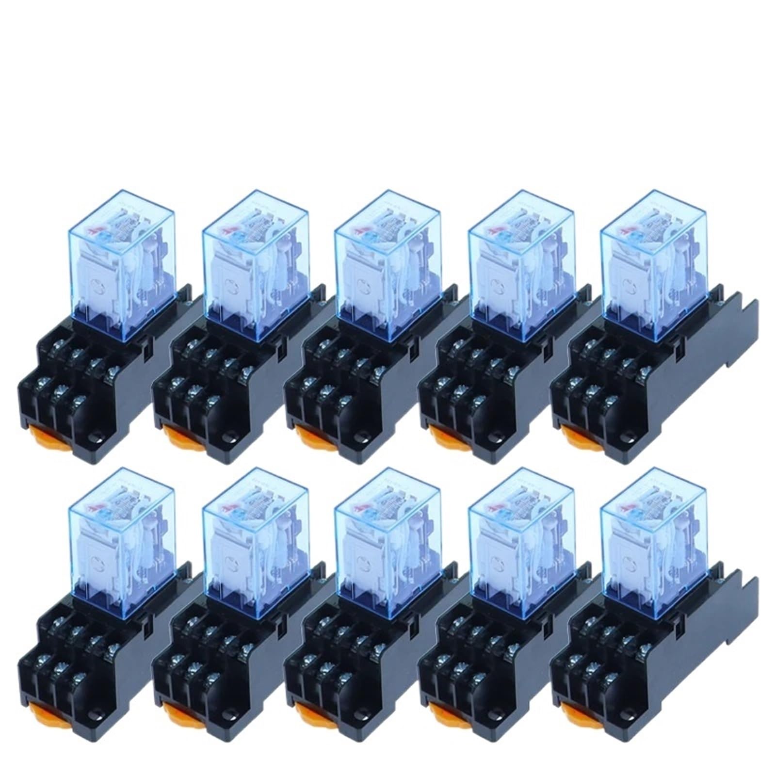 10Set MY4N DC12V AC12V DC24V AC24V bobina 5A 4NO 4NC indicador LED relé de potencia DIN Rail relé de tiempo de 14 pines con base de enchufe(AC,12V)