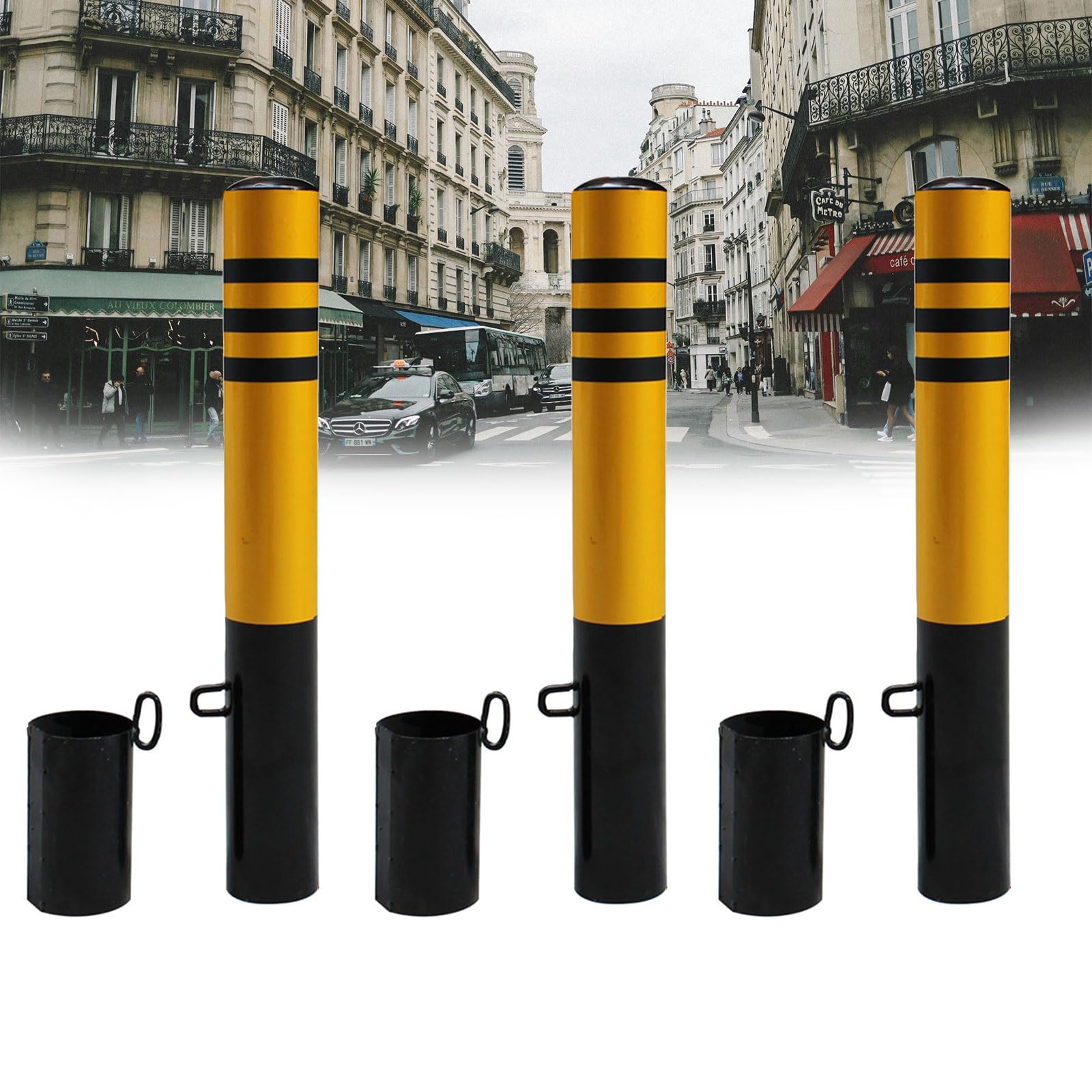 Bornes de sécurité jaunes en acier robuste | Barrières de signalisation durables de 600 mm