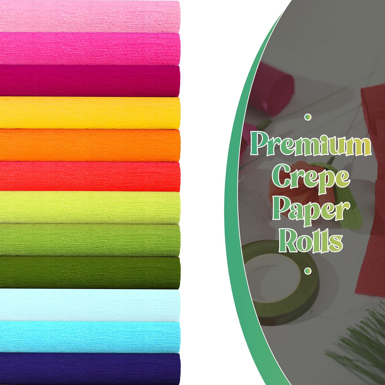 Leinuosen 115 Pcs Crepe Paper Flower DIY Kits 12 Rolls 10 x 98 Inch Crepe Paper Rolls Sheets 100 Floral Iron Wire 1 Wire Cutter 2 Tapes for Birthday Party Wedding Wreath Flower Making(Rainbow Colors)