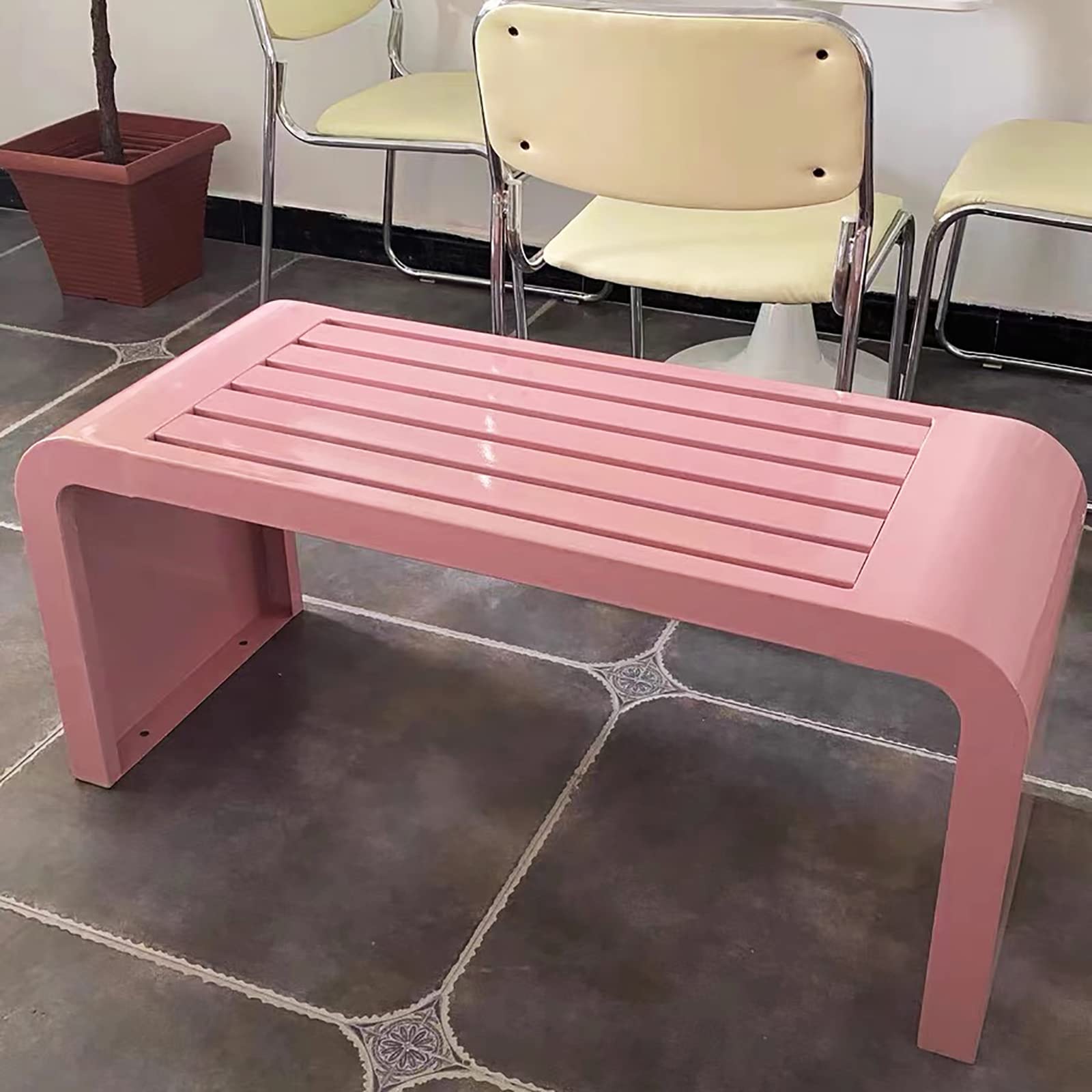 Banco de metal impermeable para exteriores, sin respaldo, para todo tipo de clima, asiento de jardín para porche, parque, entrada, 47.2 x 15.8 x 17.8 pulgadas, elegante diseño rojo