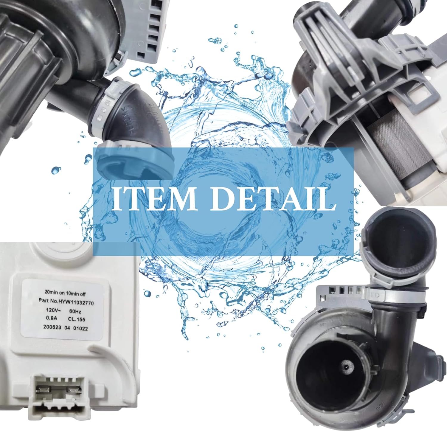 W10529163 W11032770 Dishwasher Circulation Pump Motor Dishwasher Drain Pump Compatible with W10885542 WDF760SADM,AP6039091,W10864037,MDB8959SFZ
