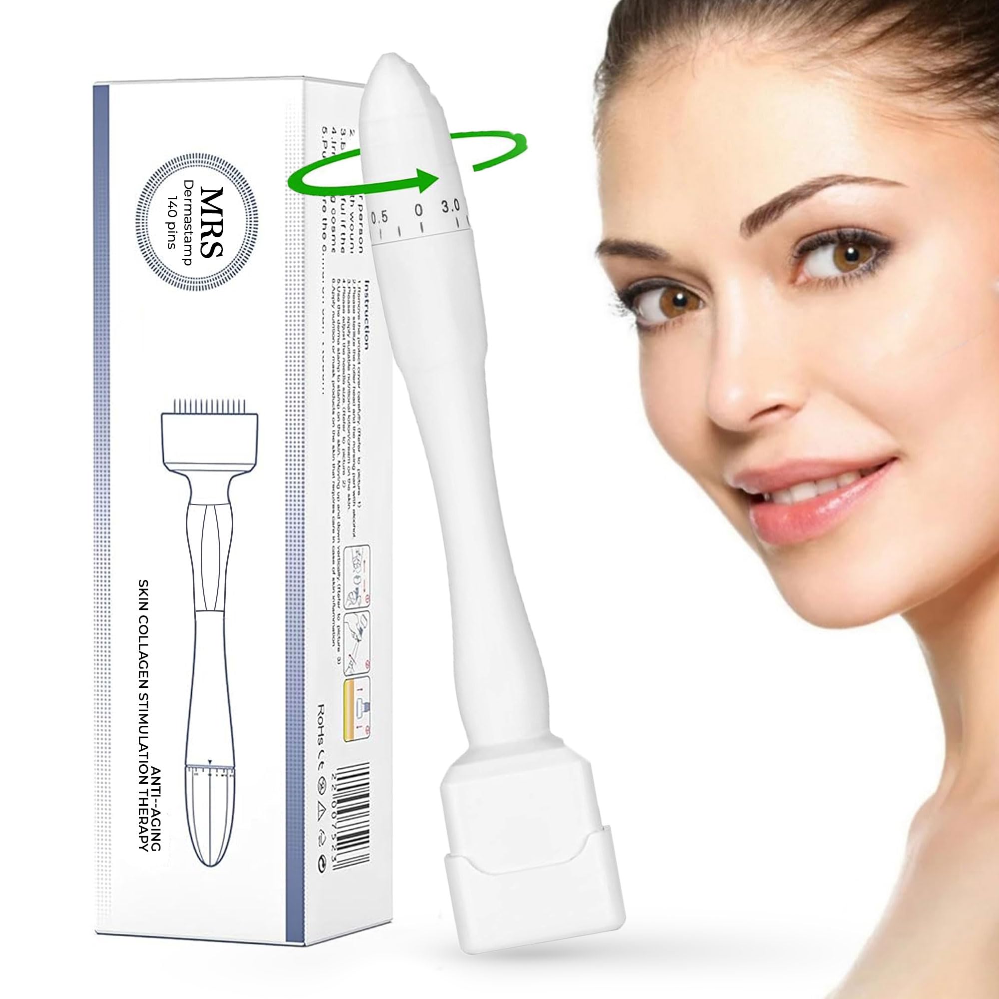 Derma Stamp, Adjustable Microneedling Stamp Pen with 140 Titanium Pins, Professional Dermastamp Microneedling Pen Derma Pen Derma Roller Hair Beard Growth for Men and Women MRS