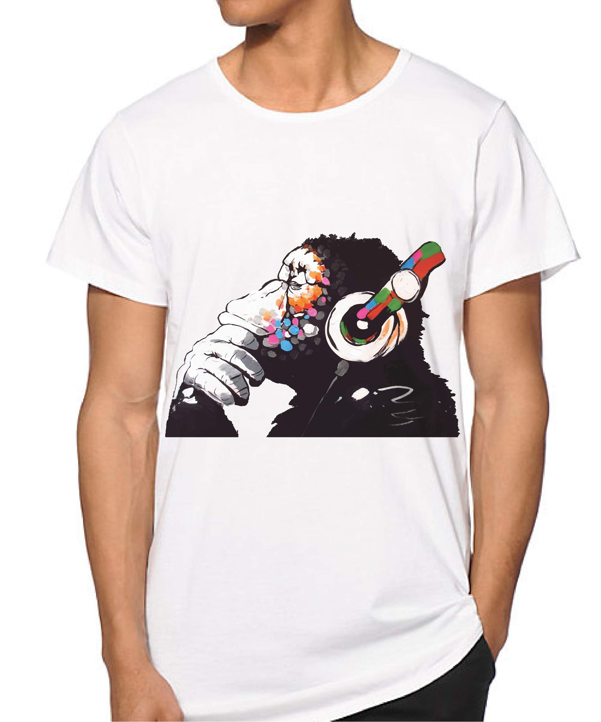 Banksy T-Shirt,Banksy Monkey Thinking,Banksy Art (Medium) White