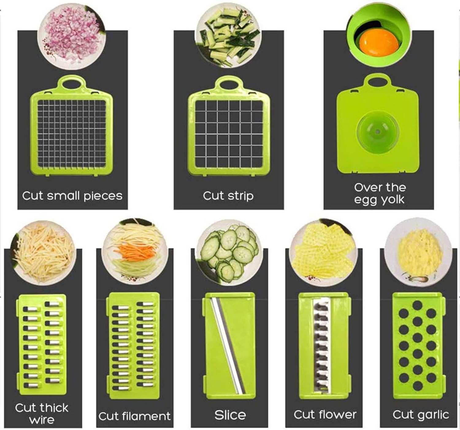 Diydeg Vegetable Chopper, Mandoline Slicer with 7 Interchangeable Cutters and 1.5L Container, Food Grade ABS Plastic and 420 Stainless Steel, for Kitchen and Cooking