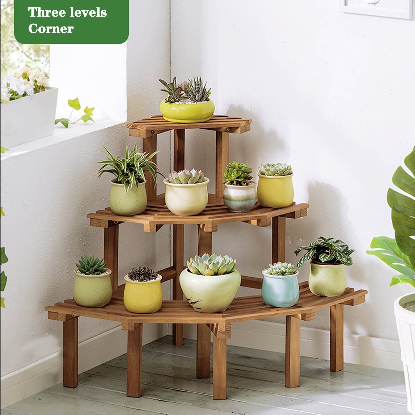 Étagère échelle en bois à 4 niveaux pour pot de fleurs d'intérieur et d'extérieur pour jardin, terrasse, support d'angle pour plantes avec design à angle droit