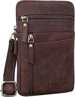 Brooks' Riñonera Cruzada de Cuero Pequeño Bolsillo de Peche Bolso Cintura para Teléfono Móvil Vintage Bolso Crossbody para Viaje Festival Bag Piel Auténtica, Color:Montero - marrón