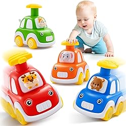 TooyBing Press and Go Car Toys for Toddlers 1-3, 4 Pack Animal Baby Car Toys for 1 2 Year Old Boy, Push Go Friction Vehicle Toys for Infants 6-9-12-18 Months, One First Birthday Gifts for Boys Girls