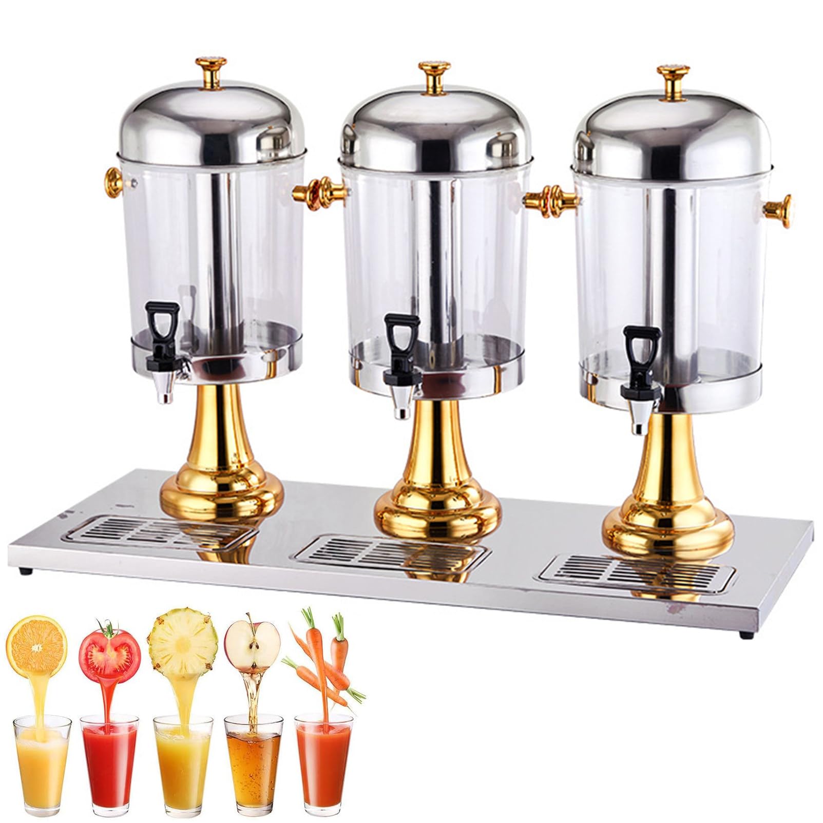 MYUYEE Stainless Steel Juice Dispenser With Tap And Ice Chamber For Ice Cold Beverages, Self Service Drink Tower (Gold-24L)