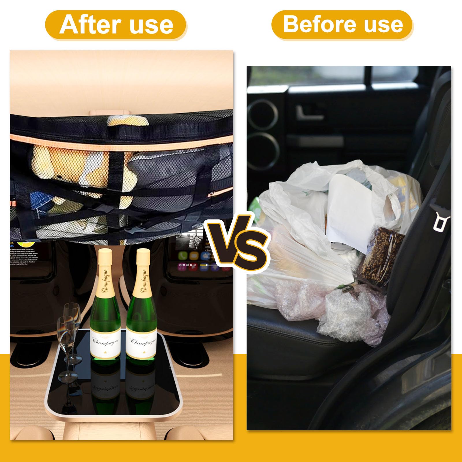 Filet De Rangement Voiture 90x65 Cm – Poches Zippées, Sangles Réglables, Pour SUV & Van