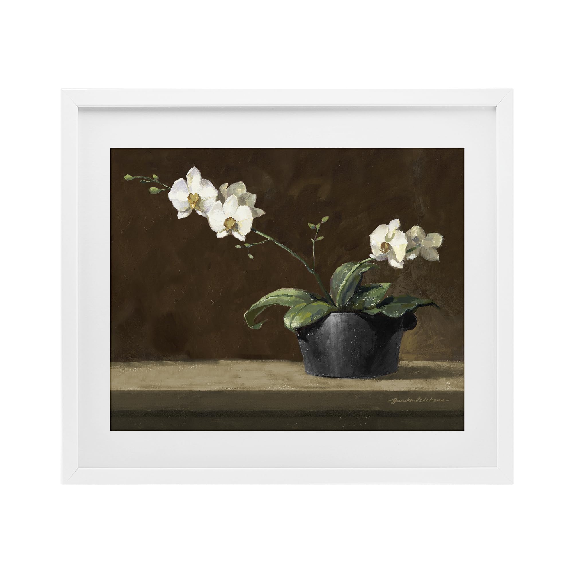 Stupell Industries Coastal White (Textured) Potted White Orchid Still Life, 17 X 21 Inch Framed Print Under Glass