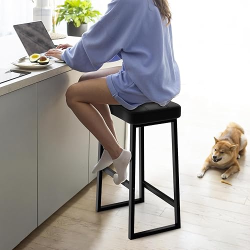 Miniatura 2 de Taburete de bar, taburetes de bar de altura de mostrador, sillas modernas de isla de cocina, cuero sintético con costuras, 26 pulgadas de alto, para