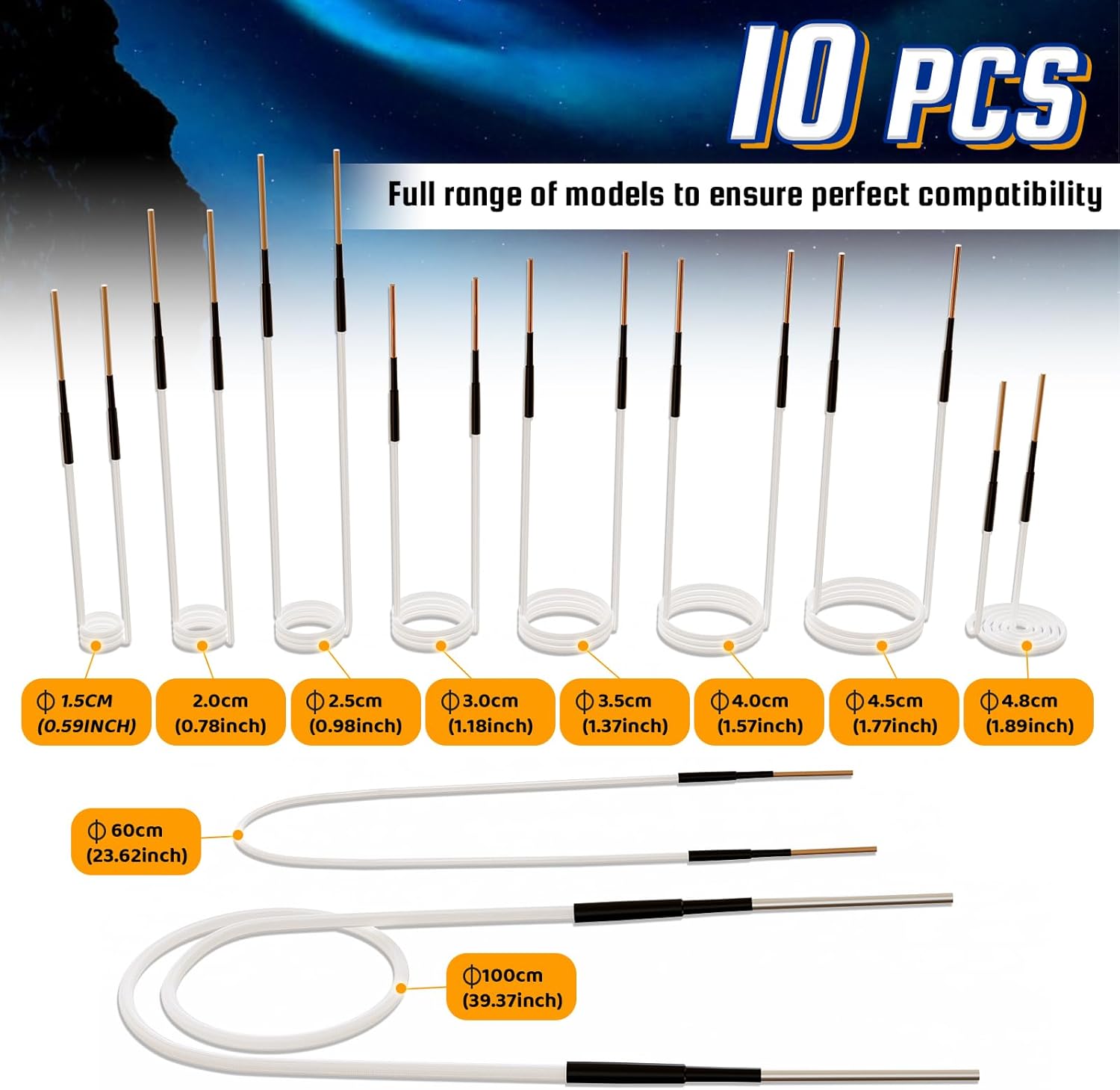 10Pcs Induction Heater Coil Kit, Screw Descaling Coils with 10 Different Sizes, Flexible and Durable, for Magnetic Induction Heaters, Removing Rusty Bolts and Nuts