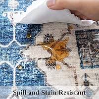 Vista 5 de Alfombra lavable para pasillo, de cocina, para entrada, alfombra suave vintage, antideslizante para interiores, para baño, sala de estar y Azul