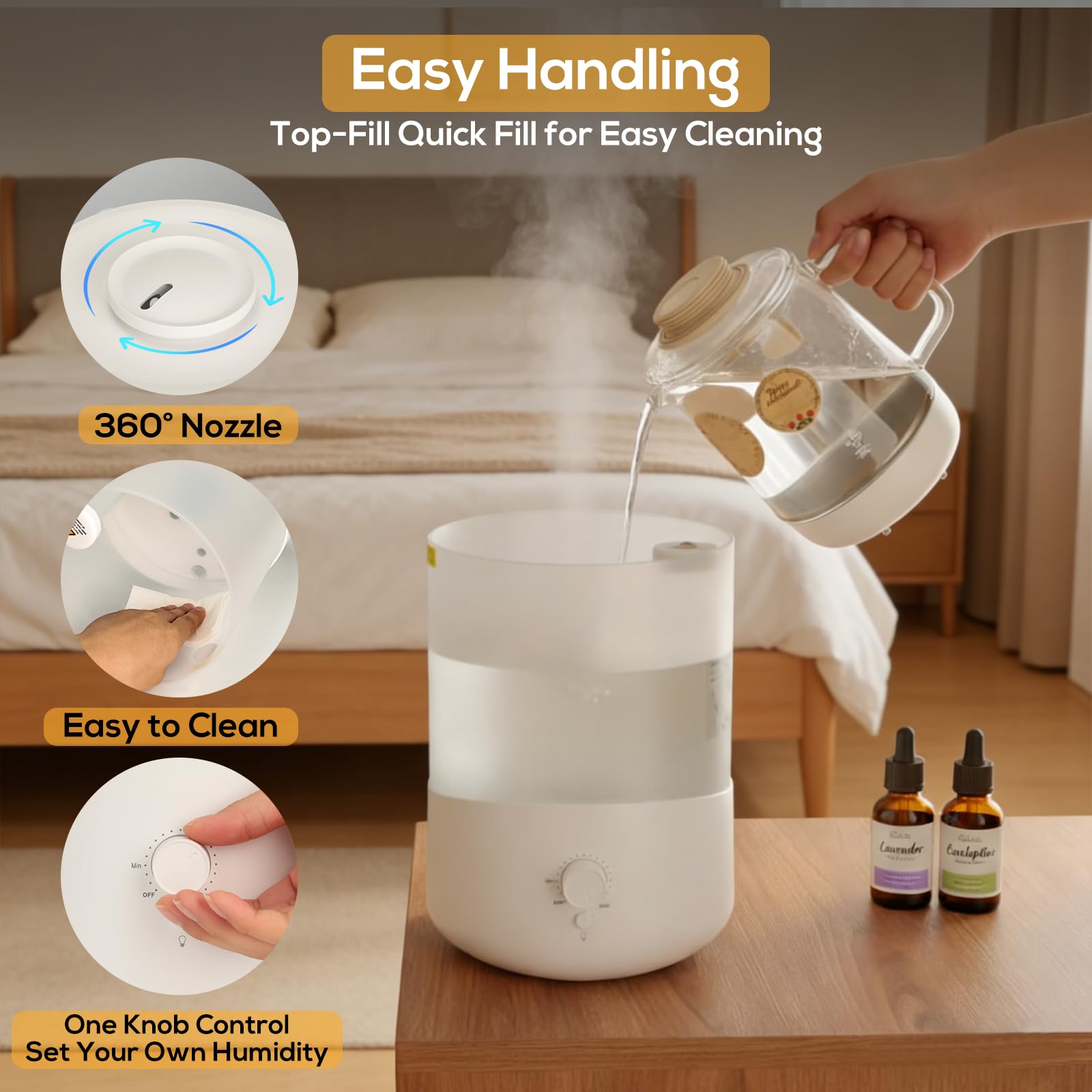 Romon Luftbefeuchter Schlafzimmer 2.5L, Top-Fill Aroma Diffuser, Humidifier mit 360° drehbarer Düse, bis 28H, automatischer Abschaltung, für Pflanzen große Räume & Zuhause, Weiß