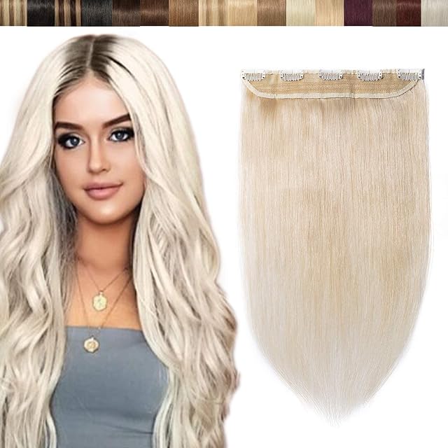 8"-24" Clip in Hair Extension Human Hair One Piece 100% Real Remy [#60 Platinum Blonde] 3/4 Full Head Straight Hair Pieces for Women Invisible Short (8inch,40g)