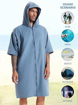 PISIQI Surf Poncho Changing Robe with Hood Absorbent Quick Dry Microfiber Wetsuit Zipper Towel for Beach Surfing Men Women