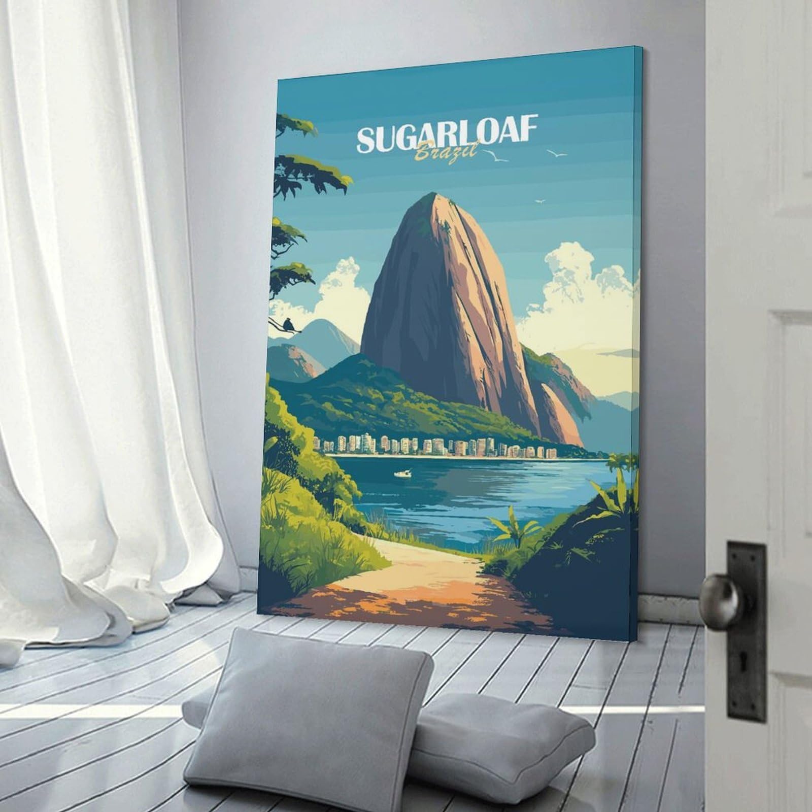 Junmoney Wall Picture Print Sugarloaf Mountain, Brazil, 20x30inch(50x75cm), for Workspace Walls, Study Corners Or Bedrooms, A Smart Decor Choice for Study Walls