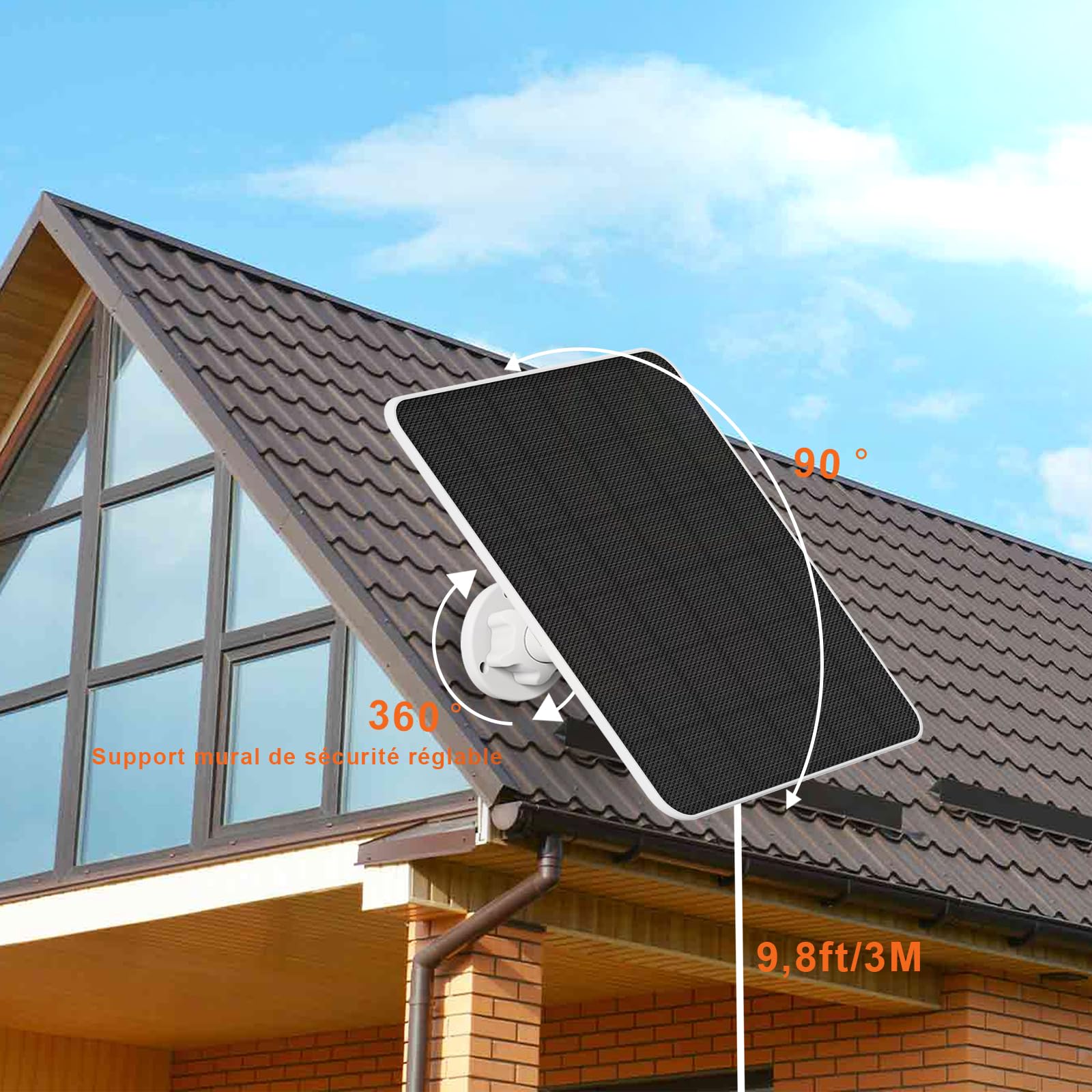 Panneau Solaire pour Caméra Ring, 5W Solaire pour Caméra pour Ring Stick Up Cam/Pro Batterie, Spotlight Cam/Plus/Pro, Wyze Batterie Pro, Chargeur Solaire pour Caméra avec 9.8ft Cable, 2 Pack