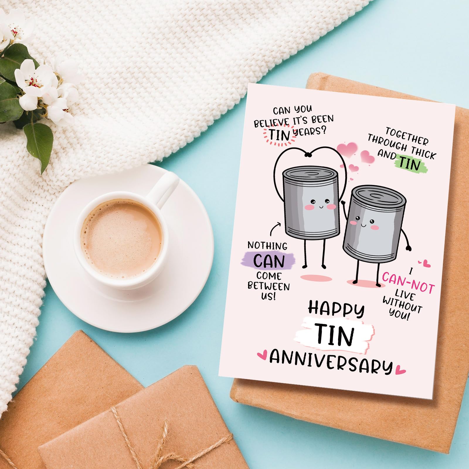 10 Year Anniversary Card For Husband Or Wife - Romantic Tin Wedding Greeting Card With Envelope (5 X 8.3 In)