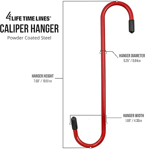 Miniatura 3 de 4LIFETIMELINES Ganchos para suspensión de pinza de freno, acero duradero, recubrimiento en polvo rojo con puntas de goma, para trabajos automotrices