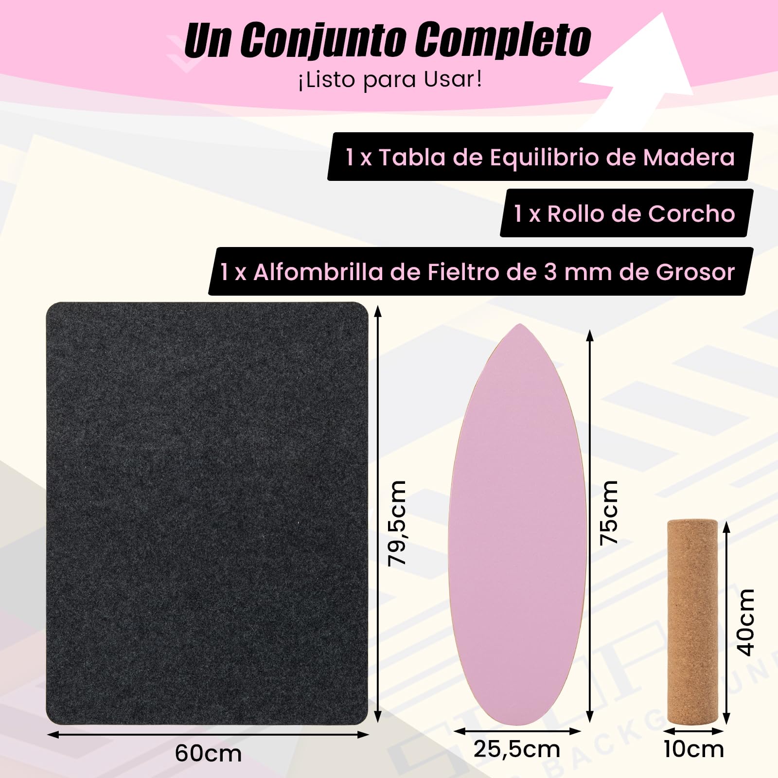 GYMAX Tabla de Equilibrio de Madera con Rodillo de Corcho y Estera de Protección, Tabla de Equilibrio para Surf de Interior, Tabla de Surf
