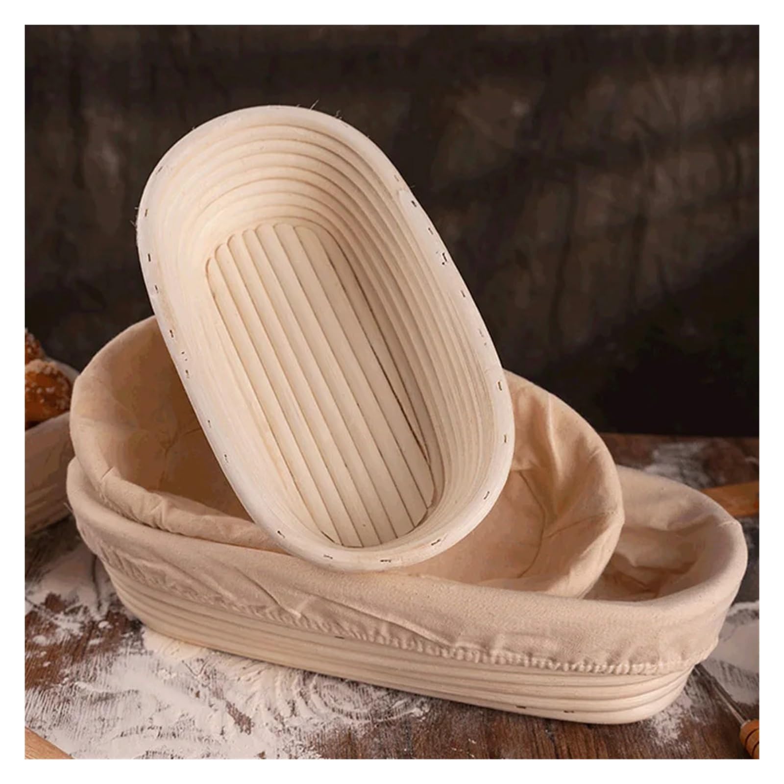 Cesta de ratán for fermentación masa, cuencos, suministros for hornear(35x14cm)