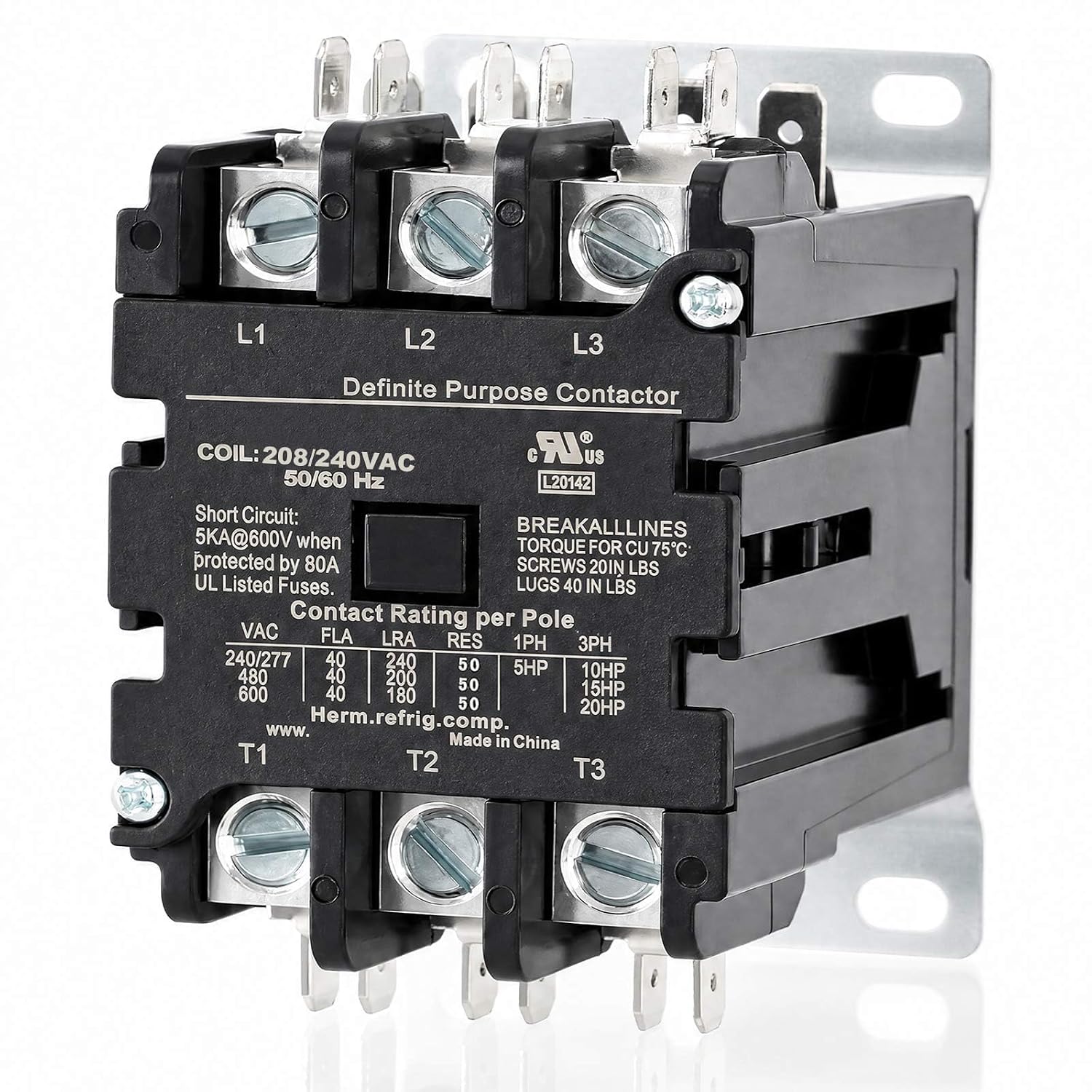 3 Pole 40 Amp Contactor 208/240VAC Coil, Air Conditioner Condenser Compressor Motor Magnetic Contactor, UL HVAC Definite Purpose Contactor, Compatible for Goodman, Carrier, Trane, Daikin, Square D Etc