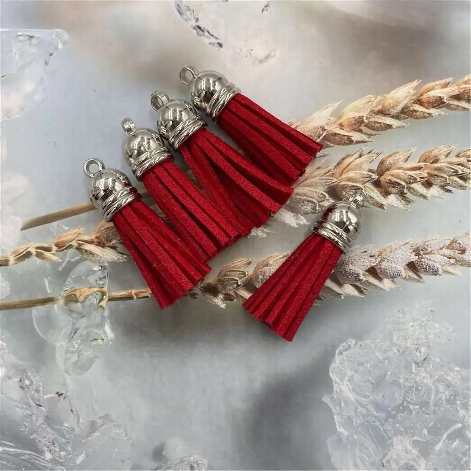 Tassels 300pcs 38mm Sliver Hat Head Suede Faux Leather Tassel for Keychain Cellphone Straps Jewelry Summer DIY Pendant Charms Finding(38mm A036)
