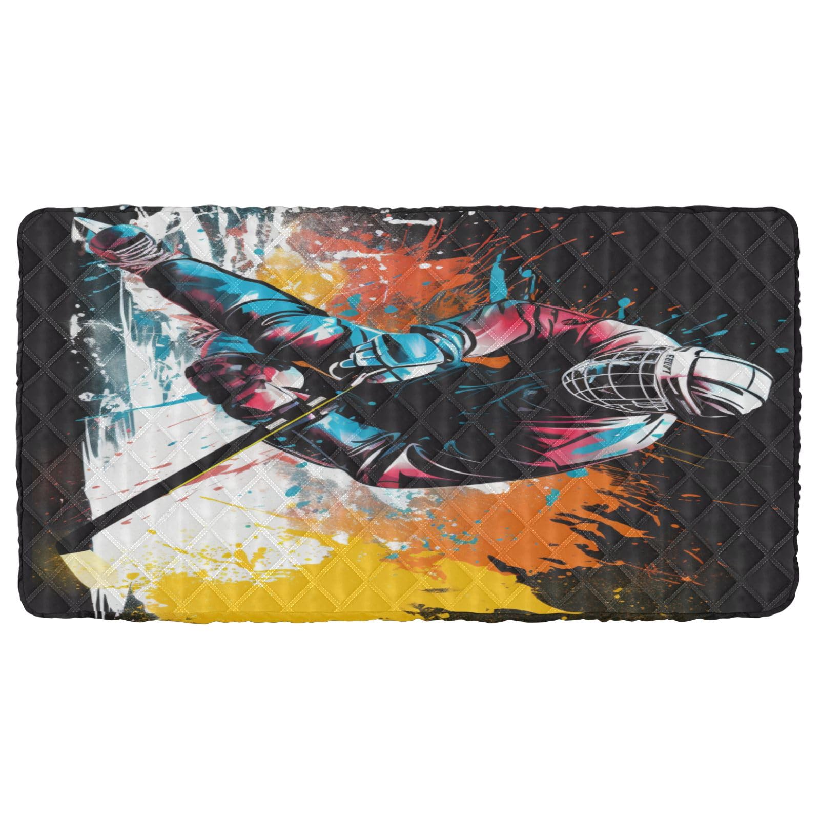 Portable Toddler Bed Sheet for Kids Colorful Watercolor Ice Hockey Player Travel Bed Fitted Sheet