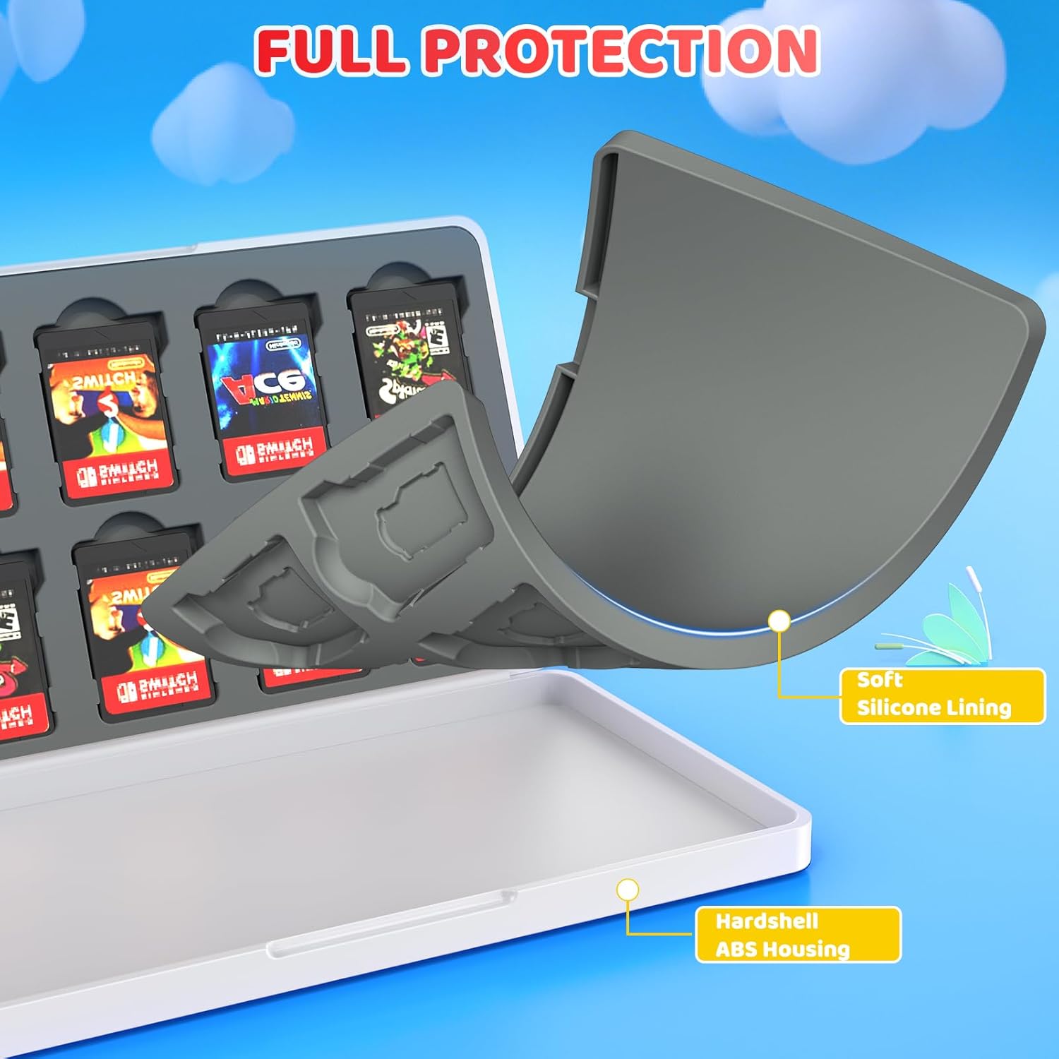 Game Case for Nintendo Switch 2/1, Lite, OLED - Game Holder for Switch Cartridges with 20 Game Card Slots & 20 Micro SD Card Slots, Magnetic Closure, Hard Shell Case with The Lanyard (White) - Image 5