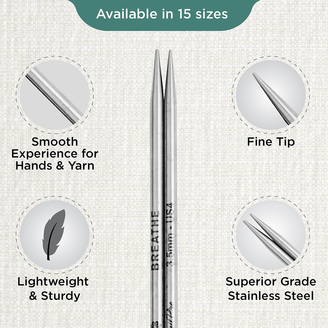 KnitPro The Mindful Collection Interchangeable Circular Needles 5" (13cm), Silver, 3.50mm - Image 3