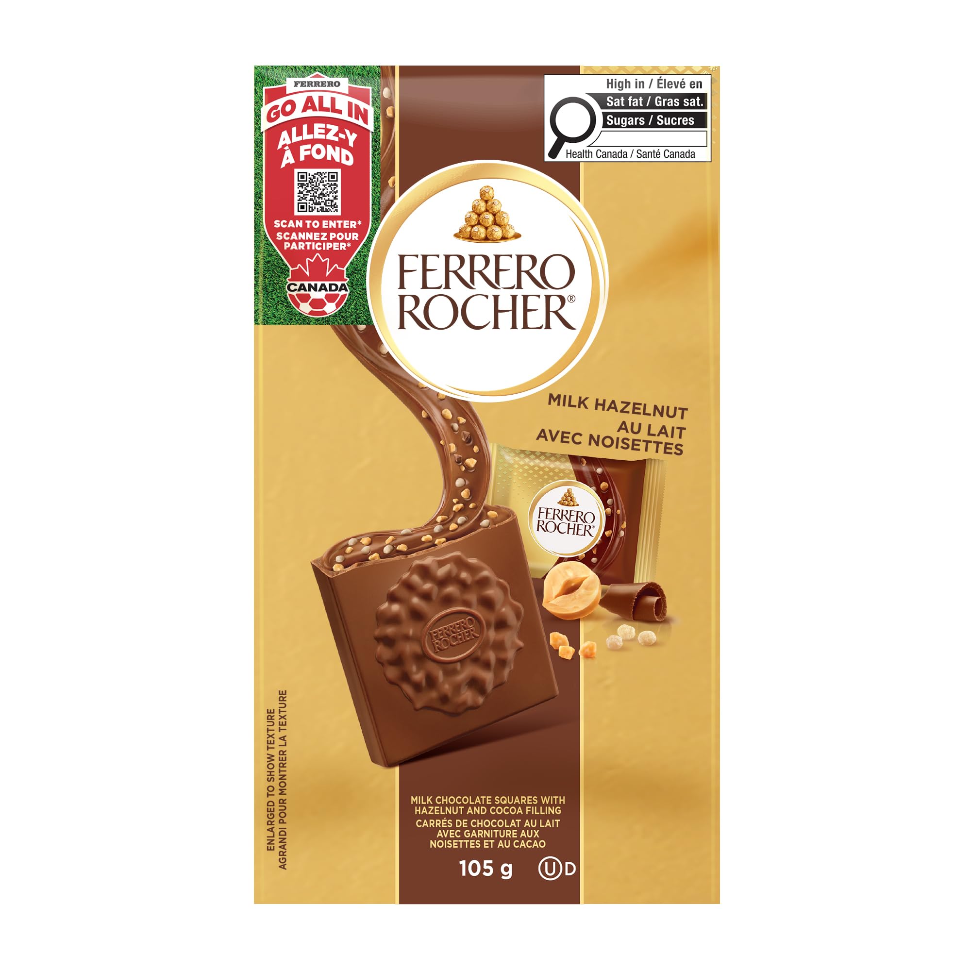 FERRERO ROCHER Premium Hazelnut, 10 Individually Wrapped Chocolates, Great for Sharing or Gifting, Milk chocolate squares (105g)