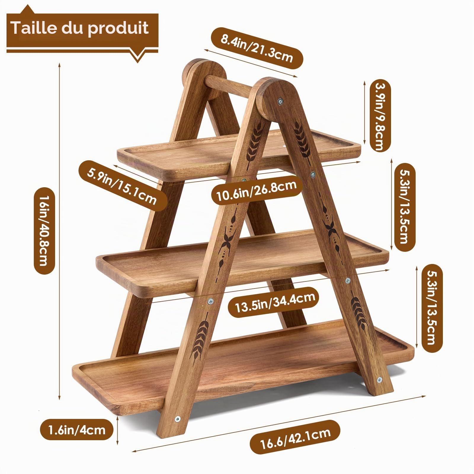 DUJUST Présentoir à gâteau en bois pour 24 Cupcakes, support à gâteau à 3 étages avec surface de qualité alimentaire, présentoir à gâteau pour la nourriture et les jouets - pliable
