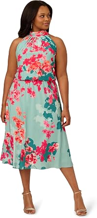 Adrianna Papell Womens Halter Printed Midi Dress
