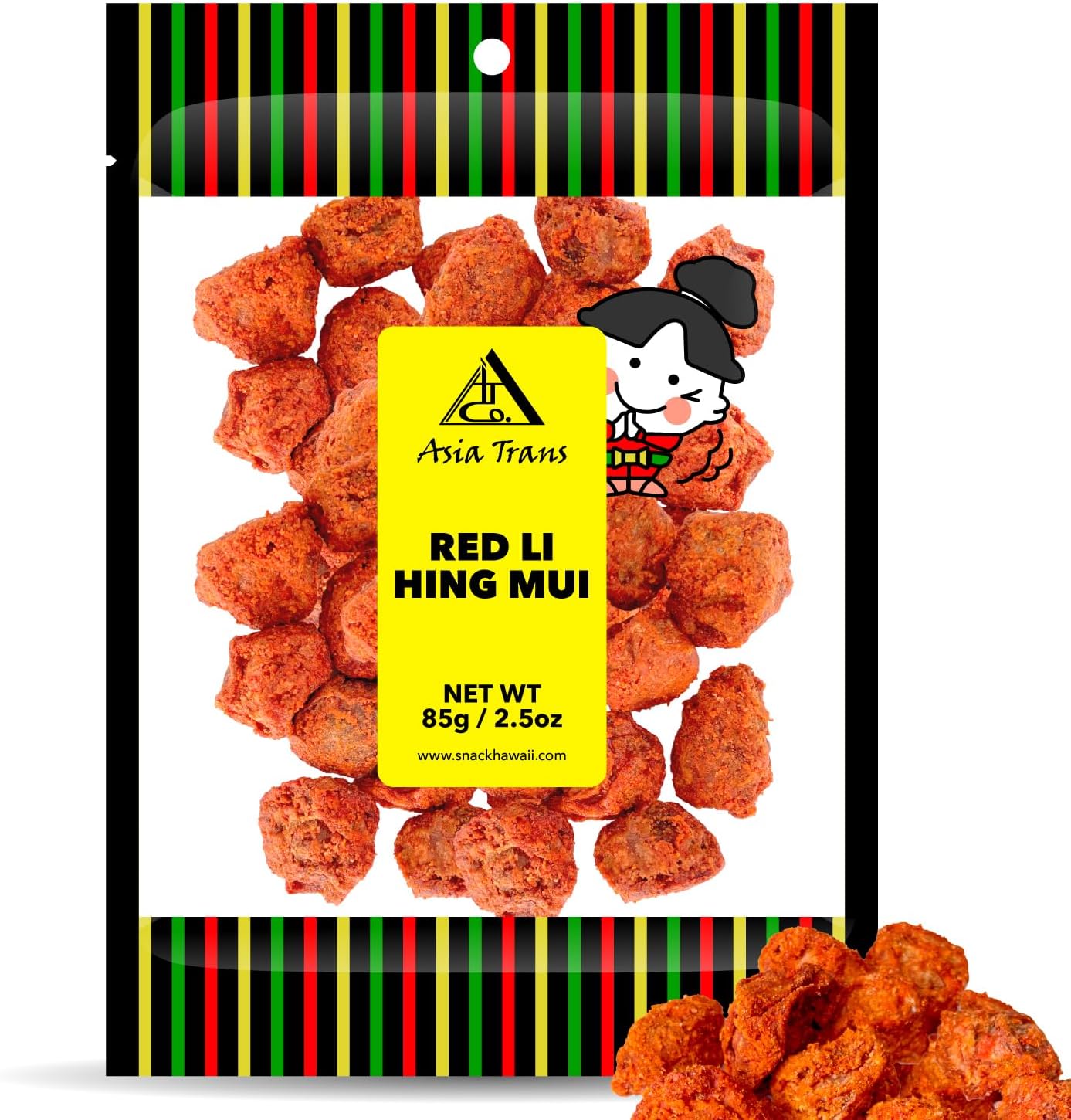 Asia Trans Seeded Red Li Hing Mui Crack Seed Plums | Favorite | Sweet, Sour, & Salty Dried Asian Plum Candy | 2.5 Ounce