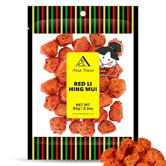 Asia Trans Seeded Red Li Hing Mui Crack Seed Plums | Hawaiian Favorite | Sweet, Sour, Salty Dried Asian Plum Candy | 2.5 Ounce