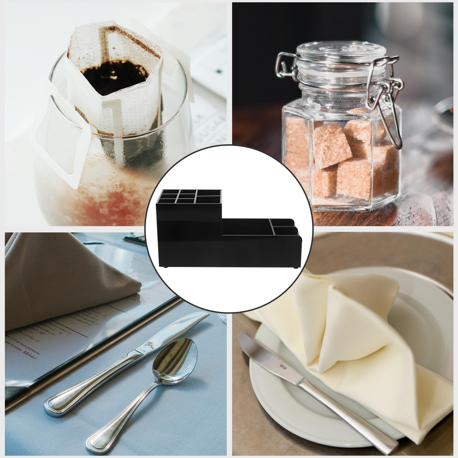 Ipetboom Organizador de Pajitas y Servilletas para Bar de Acrílico Negro con Diseño Dividido y 11 Compartimentos, Adecuado para Oficina y Estación de Café
