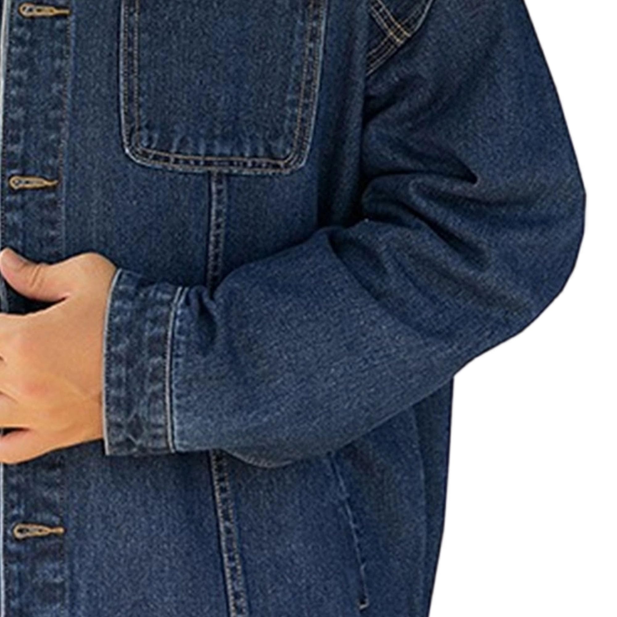 Giacca in jeans da uomo di ispirazione vintage con bottoni | Colletto da camionista con risvolto, doppie tasche frontali, taglie comode, vestibilità larga, giacca di jeans oversize per