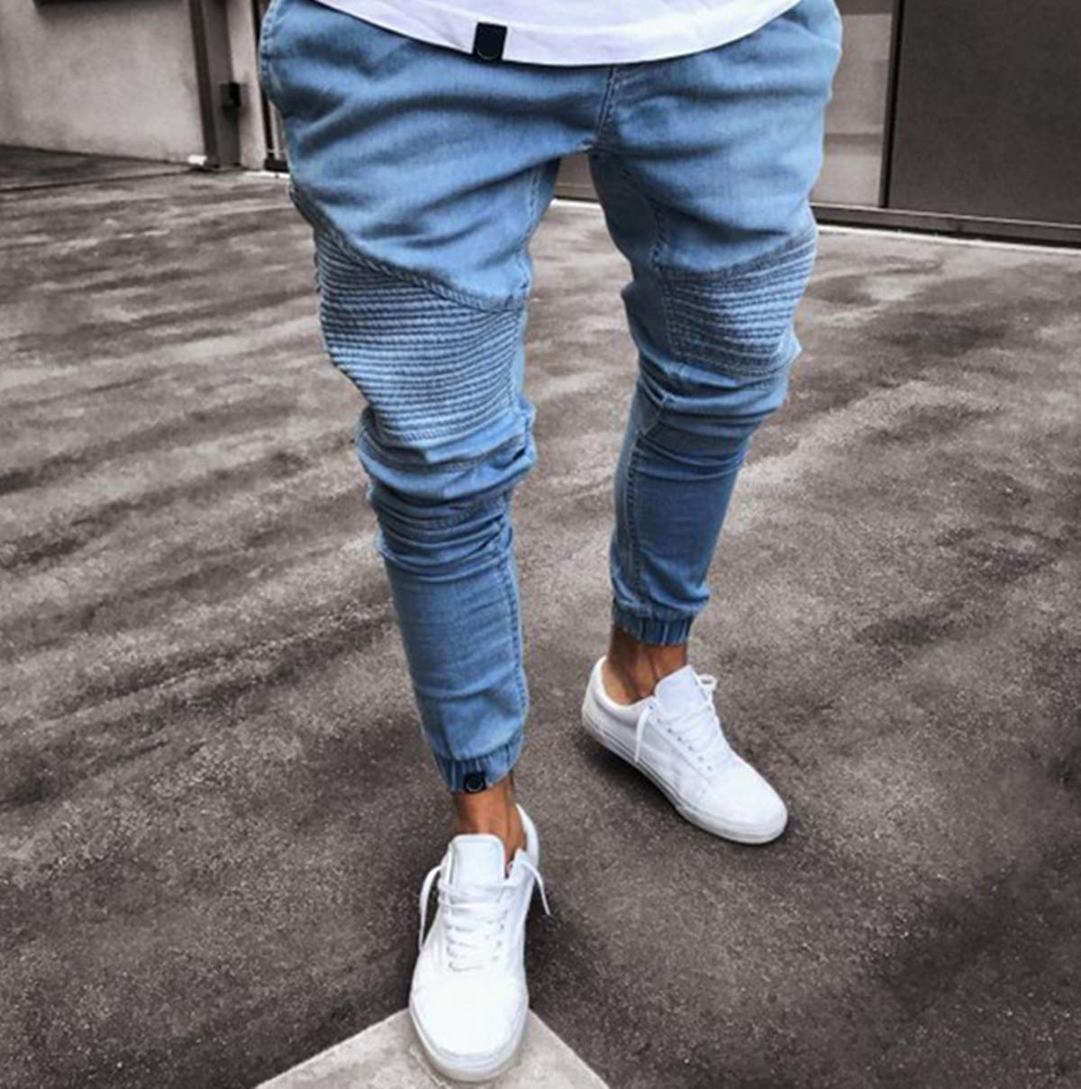Men's Skinny Jeans Slim Fit Denim Pleated Pants Boys Jogger Small Ankle  Stretch Casual Pants (Blue, XXL) : Amazon.nl: Fashion