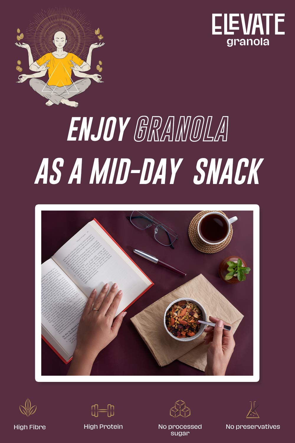 Elevate Granola Almond & Seeds 300g | Oats (37%), Almonds (20%), Seeds (20%) | High Protein & Fibre | No Processed Sugar & Preservatives | Vegan | Healthy Snack & Breakfast Cereal 4