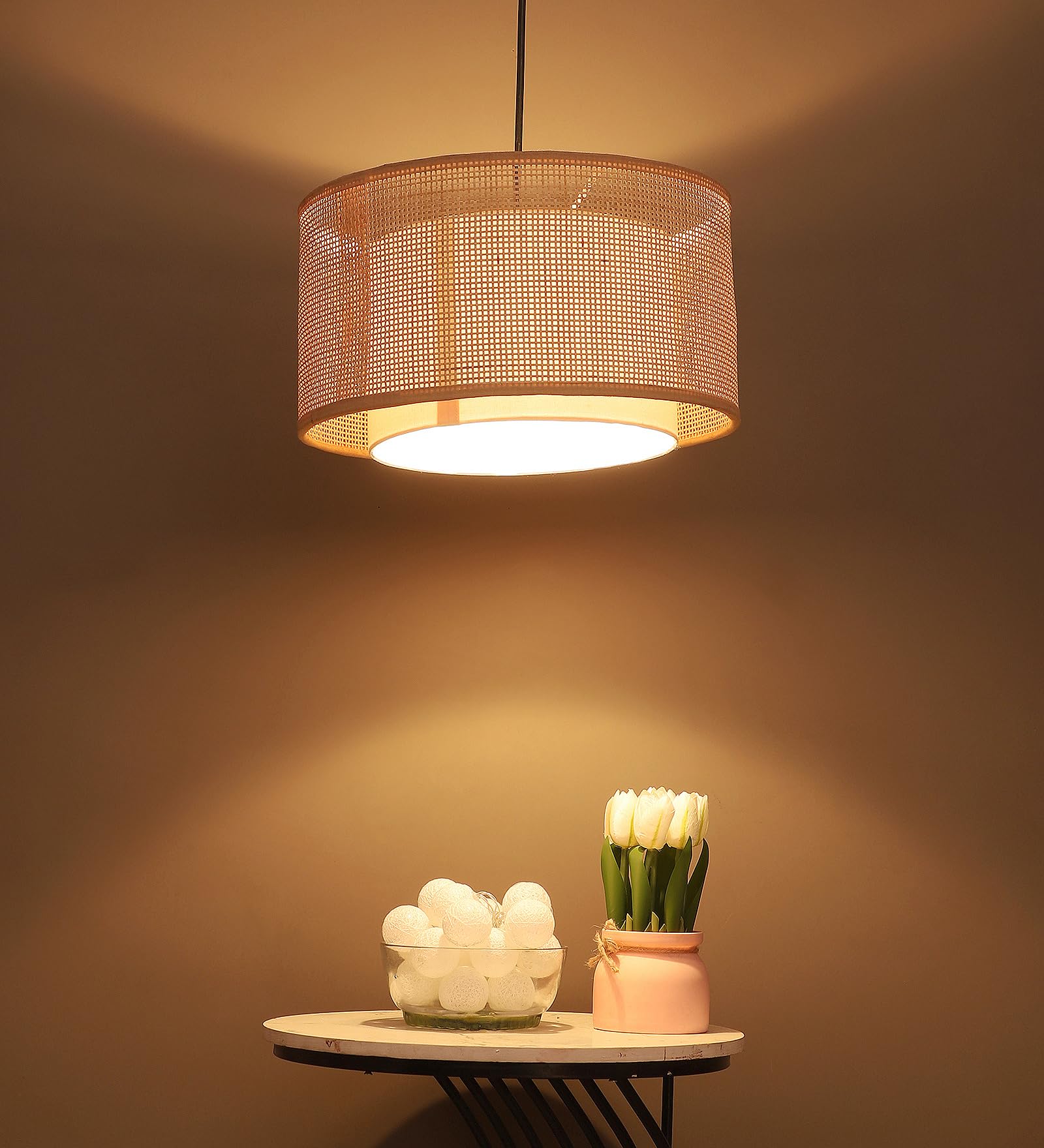 AKWAY Bamboo Hanging lamp for Living Room | Rattan Hanging lamp | Cane Pendant Light for Home Decoration (Square Webbing) (14" Dia x 8" H) (Bulb not Included) (B0CX1DTPGJ) Amazon Price History, Amazon Price Tracker