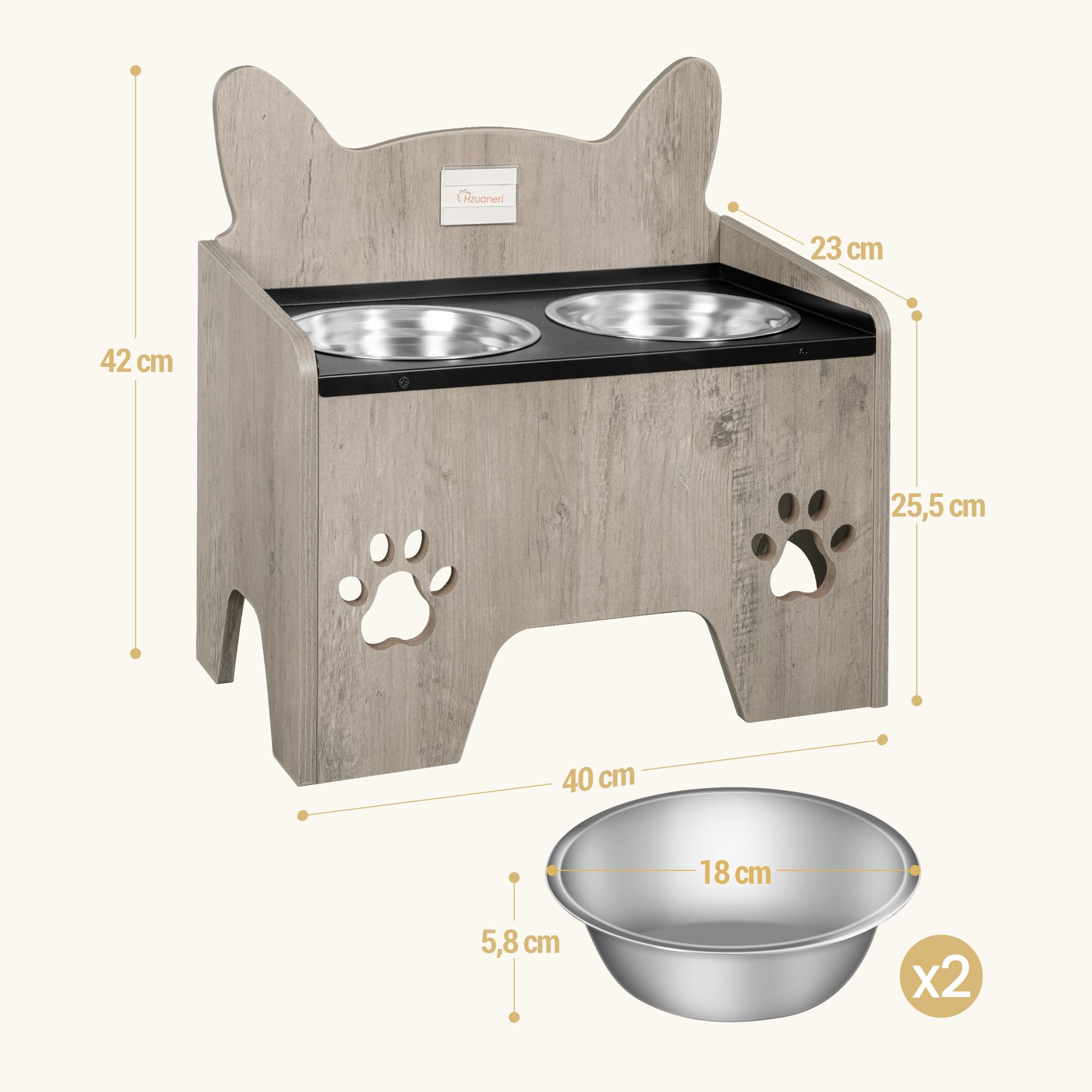 Hzuaneri Cuenco Elevado para Perros, Soporte para Cuencos para Perros con 2 Cuencos de Acero Inoxidable, Juego de Cuencos para Perros Antiderrames, Gris PB07105B