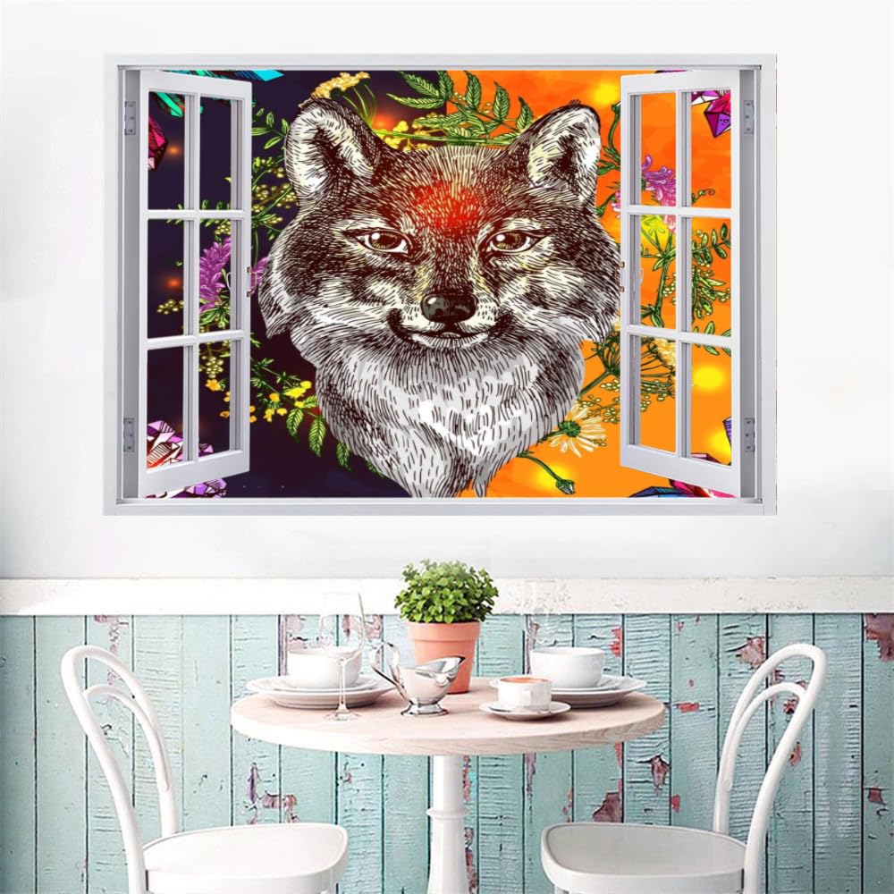 Vinilos Decorativos 3D Rotos Lobo Tatuaje De Pared Vinilo Extraíble Decoración Del Hogar Flor Calcomanías Para Bebé Guardería Niña Niño Habitación Decoración De Pared 120x80cm