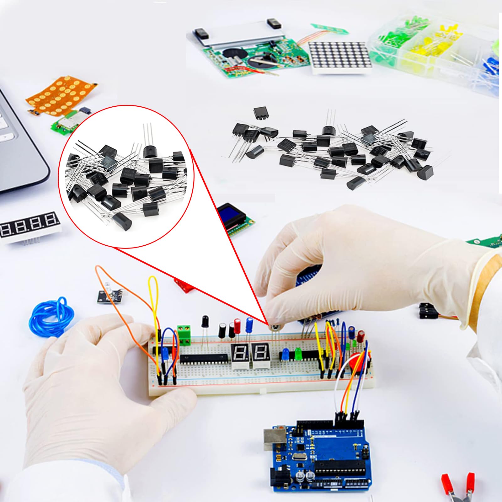 Transistor Assortment Kit 24 Values 480pcs PNP NPN Transistors S9012 S9013 S9017 S9015 S9018 2N2222 S8050 S8550 SS8050 SS8550 2N5551 2N5401 2N3904 2N3906 C1815 A1015 C945 A733 A42 A92 BC547 BC548 BC55
