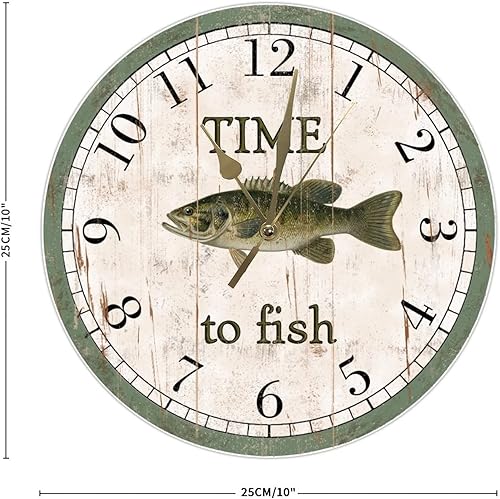 Miniatura 9 de Time to Fish - Reloj de pared de madera para colgar en espadín, océano, mar, silencioso, sin tictac, funciona con pilas, 15 pulgadas, impresión de