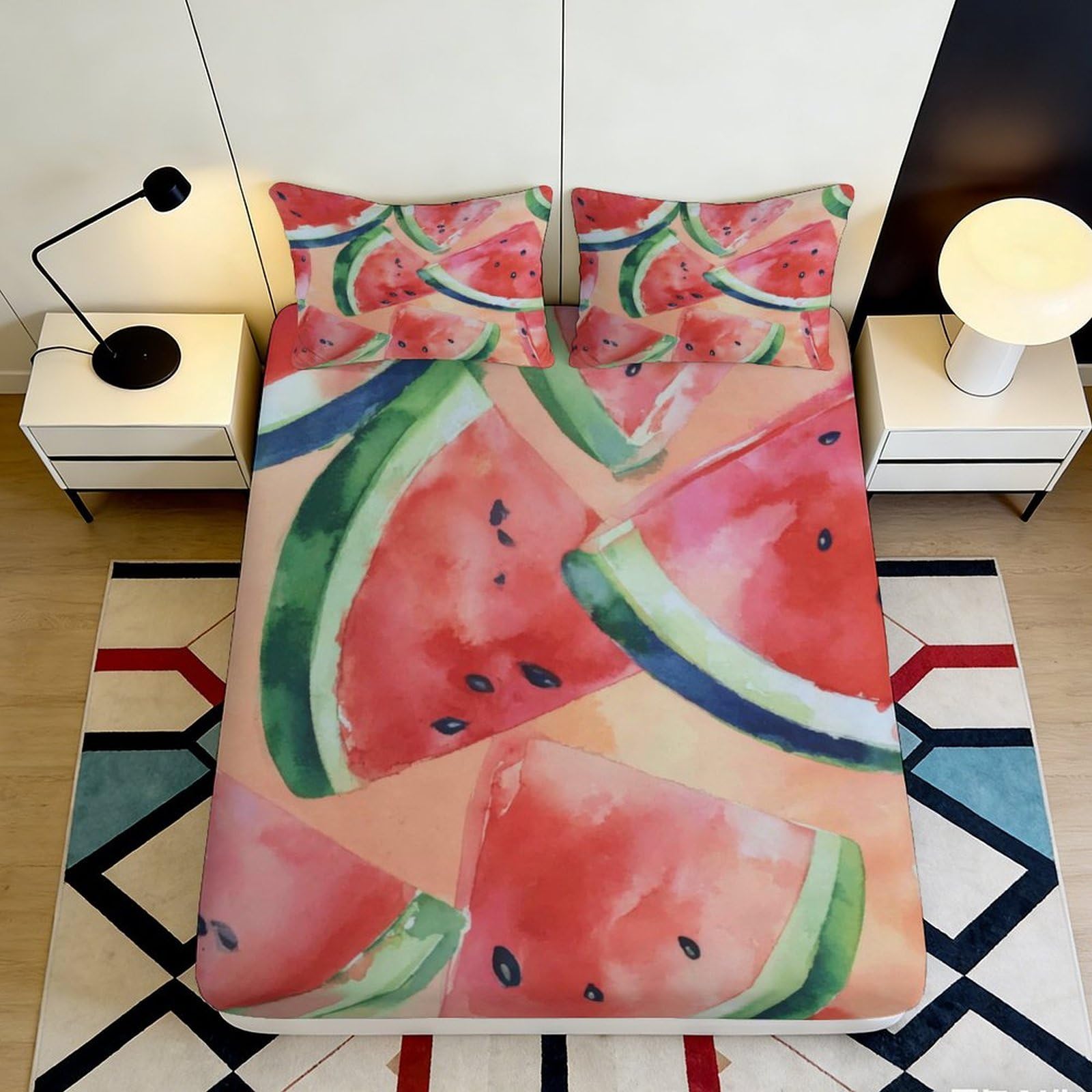 Jqzkxnhpbr Style-3 3D Printed Watermelon Slice Fitted Sheet Microfiber Soft Vibrant Fruit Bed Cover For Bedroom Guest Room Decor 90X200x25cm